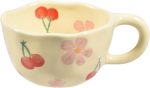 Ceramic coffee mug with a creative floral pattern, suitable for office and home use. Dishwasher and microwave safe. 8.5 oz/250 ml capacity, perfect for lattes, tea, milk, and other beverages (pink cherry).