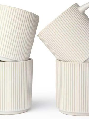 Matte White Drinking Cup Set (4 pieces), 12 oz Mug with Handle