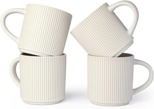 Matte White Drinking Cup Set (4 pieces), 12 oz Mug with Handle