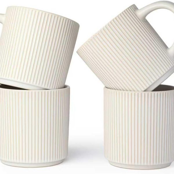 Matte White Drinking Cup Set (4 pieces), 12 oz Mug with Handle