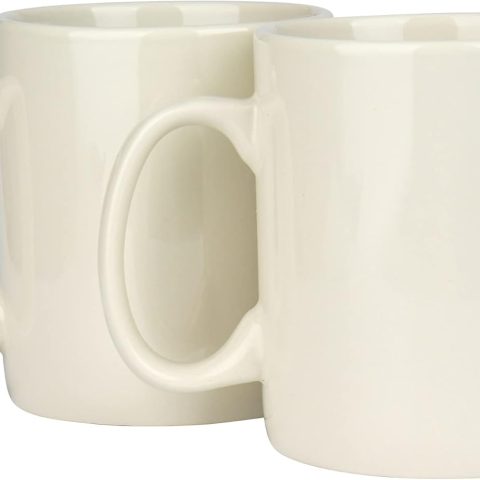 Ceramic Drinking Cup, with Handle, 2 pieces (Cream)
