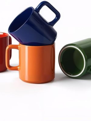 Ceramic Drinking Cup, 12 oz, 4-Piece Set - Solid Color
