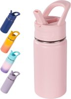 12oz Kids Water Bottle for School, Toddler Bottles with Straws, Stainless Steel Vacuum Insulated Water Bottle for Boys&Girls, Leak-Proof, BPA-Free, Pink