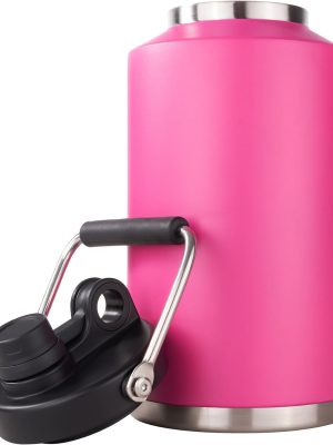 Insulated Gallon Jug with Handle, One Gallon, 128oz Stainless Steel, Large Double Vacuum Water Bottle for Hot & Cold Drinks, Wide Mouth, Sweat Proof, Great for Travel, Camping, Pink
