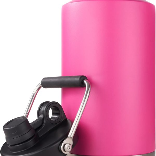 Insulated Gallon Jug with Handle, One Gallon, 128oz Stainless Steel, Large Double Vacuum Water Bottle for Hot & Cold Drinks, Wide Mouth, Sweat Proof, Great for Travel, Camping, Pink