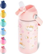 12oz Kids Water Bottle, Stainless Steel Insulated Water Bottle For Kids, Toddler Cup With Straws Leak-proof, Kids Water Bottles For School Boys Girls, BPA Free, Kitty