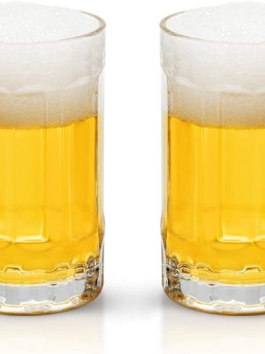 2 Pack Heavy Large Beer Glasses with Handle - 14 Ounce Glass Steins, Classic Beer Mug glasses Set