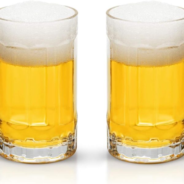 2 Pack Heavy Large Beer Glasses with Handle - 14 Ounce Glass Steins, Classic Beer Mug glasses Set