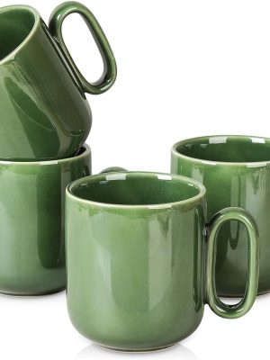 Glazed Ceramic Drinking Cup Set - 18 oz Large Mug (Green)