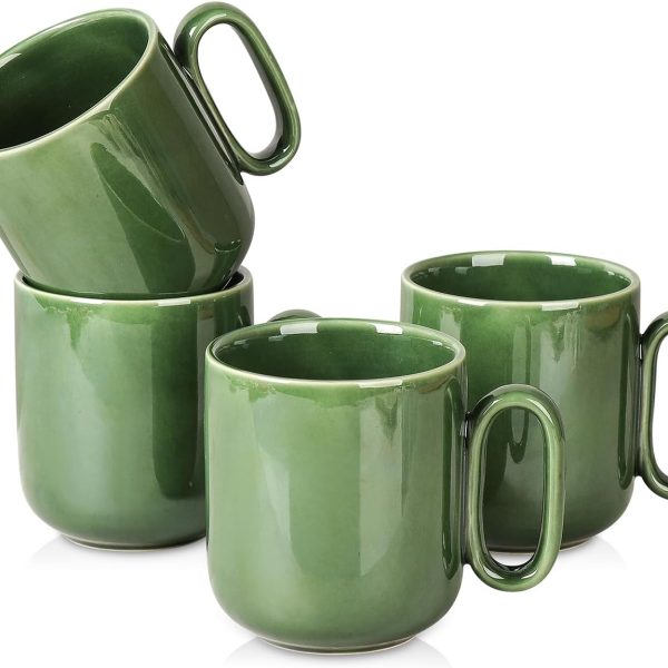 Glazed Ceramic Drinking Cup Set - 18 oz Large Mug (Green)