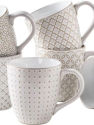 9 oz Large Mug, Ceramic Embossed Drinking Cup