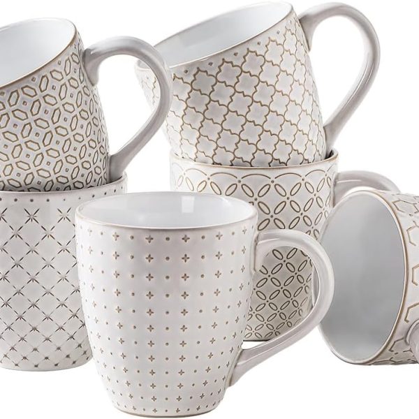 9 oz Large Mug, Ceramic Embossed Drinking Cup