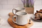 Glazed coffee mugs, ceramic, microwave and dishwasher safe, 13 oz, round pattern, two-pack.