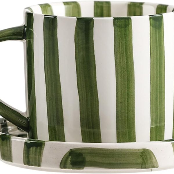 Ceramic Drinking Cups - Hand-Painted Stripe Art