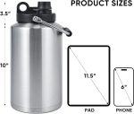 Insulated Gallon Jug with Handle, One Gallon, 128oz Stainless Steel, Large Double Vacuum Water Bottle for Hot & Cold Drinks, Wide Mouth, Sweat Proof, Great for Travel, Camping, Stainless