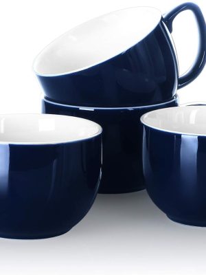 16 oz Large Drinking Cup Set (4 pieces) - Thick White Porcelain Cups