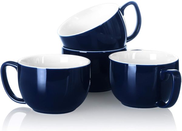 16 oz Large Drinking Cup Set (4 pieces) - Thick White Porcelain Cups