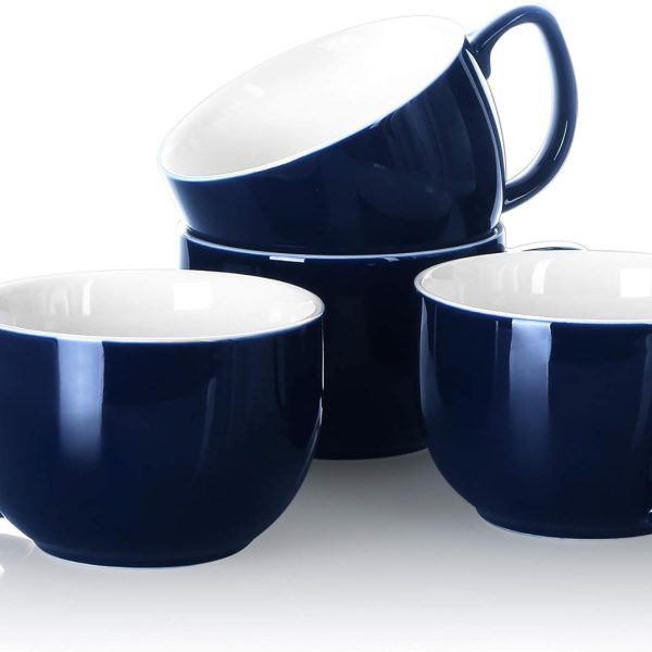 16 oz Large Drinking Cup Set (4 pieces) - Thick White Porcelain Cups