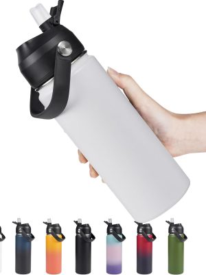 18oz Insulated Stainless Steel Water Bottle, Wide Mouth Double Wall Vacuum, Silicone Straw, Sweat & Leak Proof, BPA Free Insulated Water Flask for Travel, Keep Cold 24h Hot 12h, White