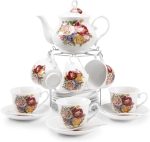 Tea Sets 20-Piece Coffee (7oz) Tea Cup Set Ceramic Vintage Flower Style,Tea Set for Women Tea Party Afternoon (28oz) Teapot Set Tea Supplies Tea Cup and Saucer Set