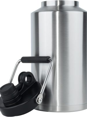 Insulated Gallon Jug with Handle, One Gallon, 128oz Stainless Steel, Large Double Vacuum Water Bottle for Hot & Cold Drinks, Wide Mouth, Sweat Proof, Great for Travel, Camping, Stainless