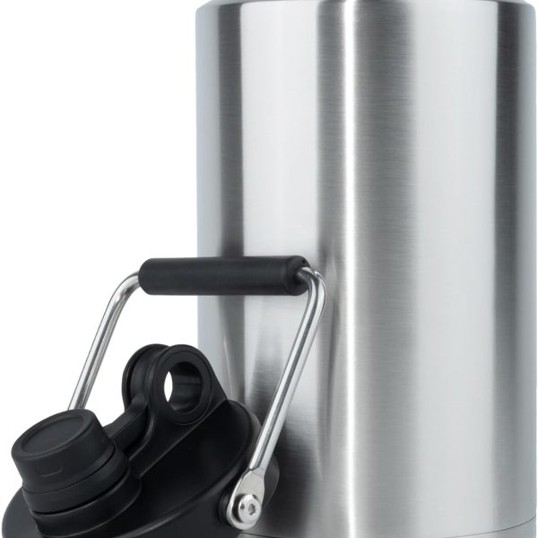 Insulated Gallon Jug with Handle, One Gallon, 128oz Stainless Steel, Large Double Vacuum Water Bottle for Hot & Cold Drinks, Wide Mouth, Sweat Proof, Great for Travel, Camping, Stainless