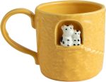 Ceramic coffee mug, family-themed gift, handmade teacup with cow design for parents and children, with windowsill sculpture, perfect gift for Father's Day, Mother's Day, and birthdays (14 oz).