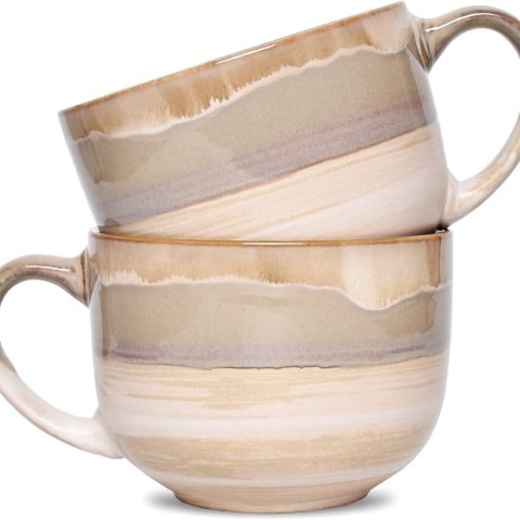 Ceramic Drinking Cup Set (Brown-Gray, 2 pieces)