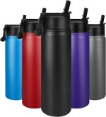 24 oz Insulated Water Bottle with Straw, Stainless Steel Double Wall Vacuum  with Straw Lid Leak Proof, Wide Mouth Lid, Keep Cold and Hot
