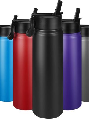 24 oz Insulated Water Bottle with Straw, Stainless Steel Double Wall Vacuum  with Straw Lid Leak Proof, Wide Mouth Lid, Keep Cold and Hot