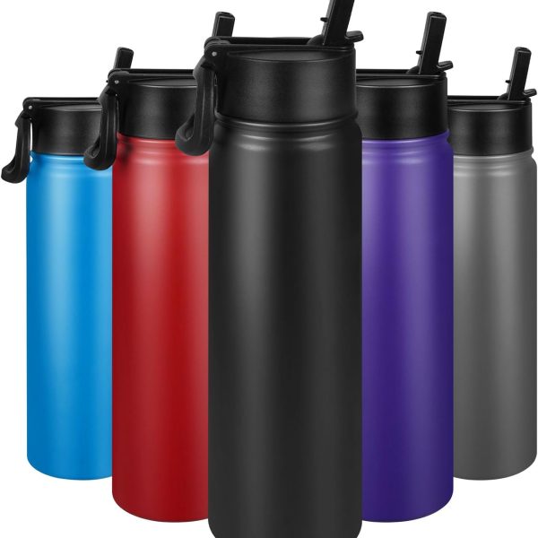 24 oz Insulated Water Bottle with Straw, Stainless Steel Double Wall Vacuum with Straw Lid Leak Proof, Wide Mouth Lid, Keep Cold and Hot