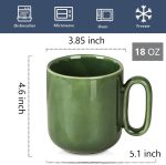 Glazed Ceramic Drinking Cup Set - 18 oz Large Mug (Green)
