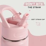 12oz Kids Water Bottle for School, Toddler Bottles with Straws, Stainless Steel Vacuum Insulated Water Bottle for Boys&Girls, Leak-Proof, BPA-Free, Pink