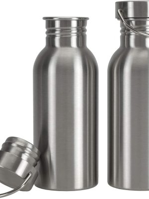 2 Pack Sports Water Bottle, 12OZ Single Walled 18/8 Stainless Steel Water Bottle for Cyclists, Runners, Hikers, Beach Goers, Picnics, Camping, Leak Resistant, Uninsulate
