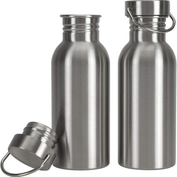 2 Pack Sports Water Bottle, 12OZ Single Walled 18/8 Stainless Steel Water Bottle for Cyclists, Runners, Hikers, Beach Goers, Picnics, Camping, Leak Resistant, Uninsulate