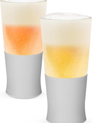 Beer Glasses Bar Glass Set, Beer Glasses for Freezer with Double Wall Glass, 16oz Beer Glasses Set of 2 in Gray