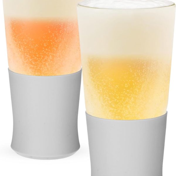 Beer Glasses Bar Glass Set, Beer Glasses for Freezer with Double Wall Glass, 16oz Beer Glasses Set of 2 in Gray