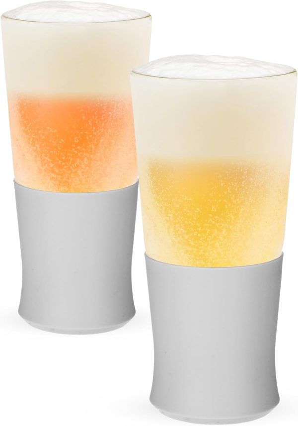 Beer Glasses Bar Glass Set, Beer Glasses for Freezer with Double Wall Glass, 16oz Beer Glasses Set of 2 in Gray