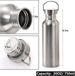 2 Pack Stainless Steel Sports Water Bottles, 26OZ Single Walled 18/8 Stainless Steel Water Bottle with Handle, Uninsulate Metal Water Bottle for Cyclists, Runners, Hikers, Beach Goers, Picnics