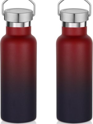 17oz Stainless Steel Water Bottle,Leak-Proof Sweat-Proof Travel Bottle,Double Wall Vacuum,Portable Insulated Cup,Reuseble Metal Bottle for School Sport Hiker Kid,Red Purple(2Packs)