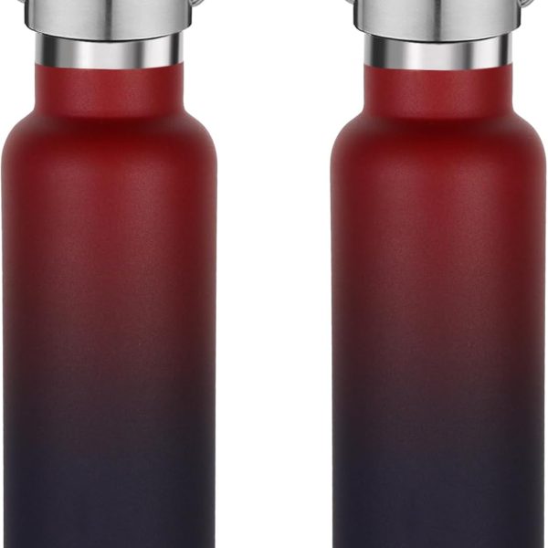 17oz Stainless Steel Water Bottle,Leak-Proof Sweat-Proof Travel Bottle,Double Wall Vacuum,Portable Insulated Cup,Reuseble Metal Bottle for School Sport Hiker Kid,Red Purple(2Packs)