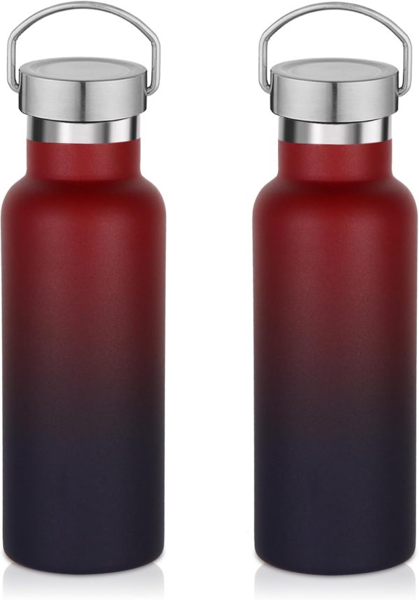 17oz Stainless Steel Water Bottle,Leak-Proof Sweat-Proof Travel Bottle,Double Wall Vacuum,Portable Insulated Cup,Reuseble Metal Bottle for School Sport Hiker Kid,Red Purple(2Packs)