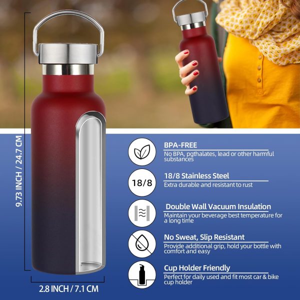 17oz Stainless Steel Water Bottle,Leak-Proof Sweat-Proof Travel Bottle,Double Wall Vacuum,Portable Insulated Cup,Reuseble Metal Bottle for School Sport Hiker Kid,Red Purple(2Packs)