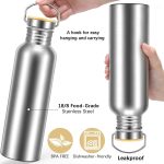4 Pieces Camping Water Bottle Stainless Steel Large Metal Water Bottle with Handle and Bamboo Lid Leakproof Lightweight Single Wall Stainless Steel Sports Water Bottle (34 oz)