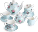 Floral Tea Set, Tea cups (8oz), Tea Pot (38oz), Creamer and Sugar Set, Gift box, Tea Sets for Women, Tea Cups and Saucer Set, for Adults, 4 Tea Cups Set, Mother's Day Gift