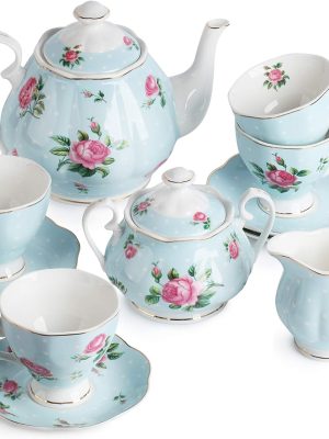 Floral Tea Set, Tea cups (8oz), Tea Pot (38oz), Creamer and Sugar Set, Gift box, Tea Sets for Women, Tea Cups and Saucer Set,  for Adults, 4 Tea Cups Set, Mother's Day Gift