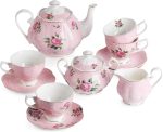 Floral Tea Set, Tea cups (8oz), Tea Pot (38oz), Creamer and Sugar Set, Gift box, Tea Sets for Women, Tea Cups and Saucer Set, Tea Set for Adults, 4 Tea Cups Set, Mother's Day Gift