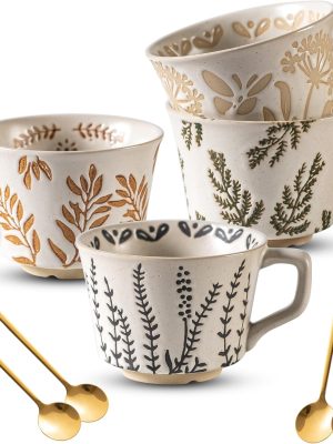 This 11-ounce ceramic mug set is a unique and luxurious four-piece set, complete with a premium spoon. It's suitable for coffee, milk, latte, cappuccino, and tea, perfect for office and home use. Dishwasher safe, it's an ideal birthday gift, and it's also microwave and freezer safe.