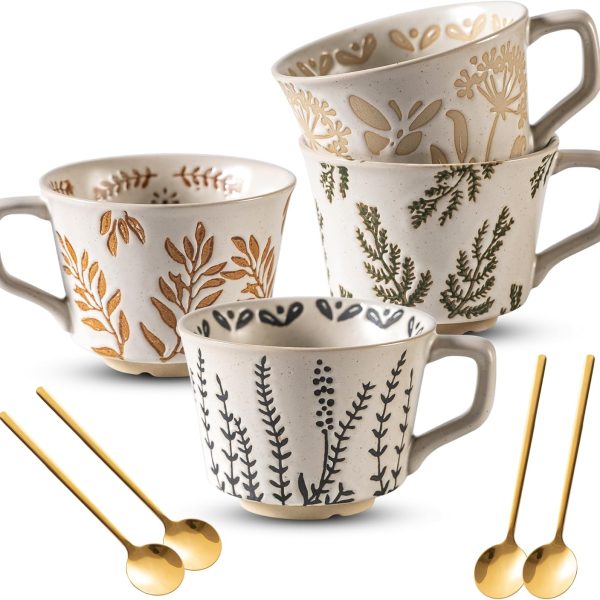 This 11-ounce ceramic mug set is a unique and luxurious four-piece set, complete with a premium spoon. It's suitable for coffee, milk, latte, cappuccino, and tea, perfect for office and home use. Dishwasher safe, it's an ideal birthday gift, and it's also microwave and freezer safe.