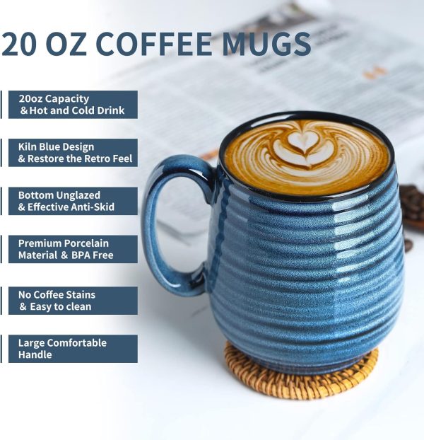 20oz ceramic coffee mug, unisex, large capacity, suitable for lattes, coffee, tea, and soup; ideal for office and home use; dishwasher and microwave safe; 1-pack (blue).